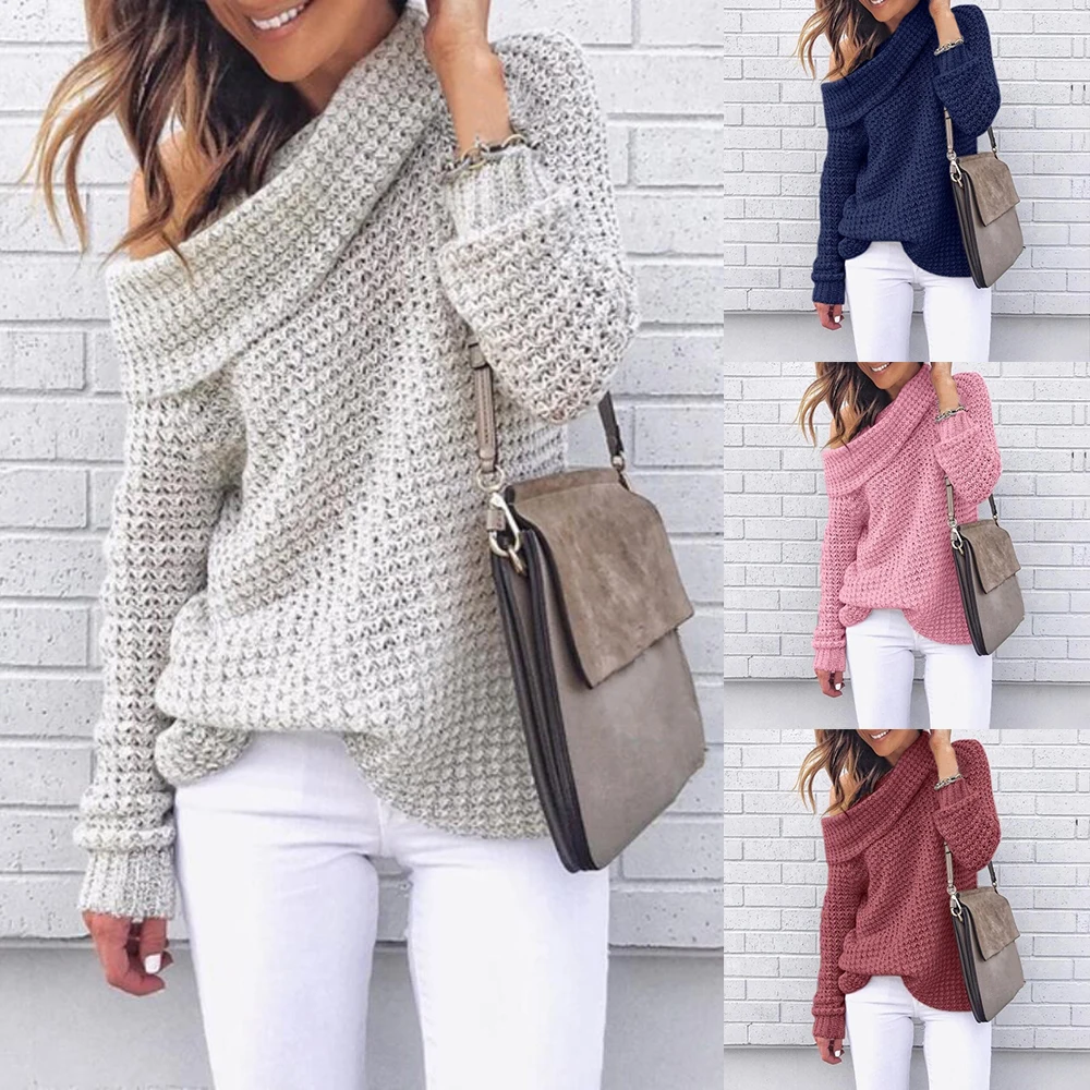 

LASPERAL Plus Size 2XL Loose Warm Sweaters 2019 Autumn Winter Sexy Off Shoulder Knitted Pull Elasticity Soft Female Pullovers