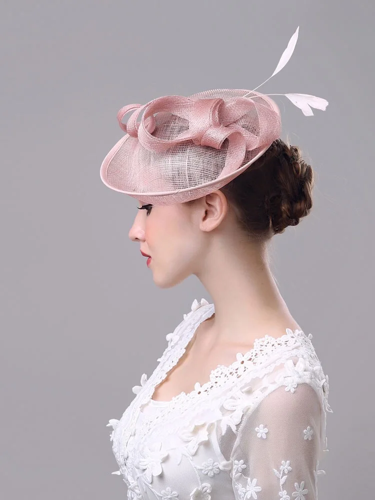 2018 New Arrival Wedding Party Hats Lady Hair Accessories  Women Bridal Hat Linen with Feather Lady Chic Church Headpiece Hair