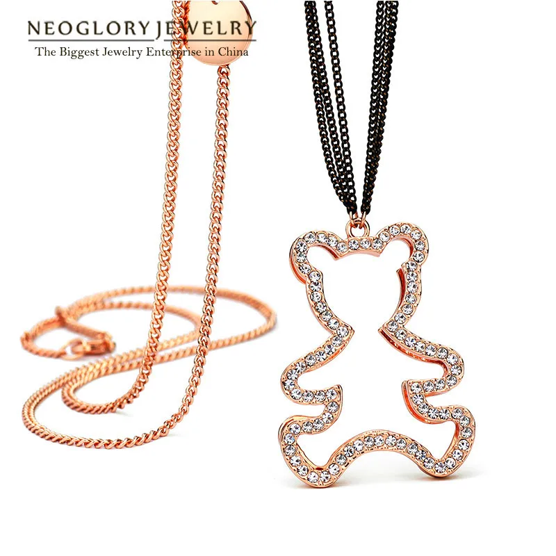 

Neoglory Rose Gold Color Czech Rhinestone Animal Design Fashion Long Pendants Necklaces For Women Charm Jewelry 2018 QC4