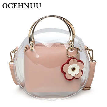 

OCEHNUU Circle Summer Crossbody Bags For Women PU Leather Handbags Set 2019 Transparent Lady Shoulder Messenger Bag Purse Flower