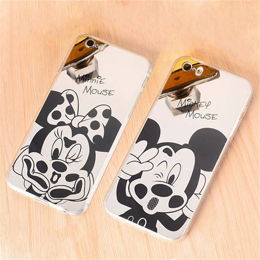 Hot Mirror Style Cute Sweet Mickey Minnie Mouse Capa Soft TPU Phone Cases Cover For iPhone 5 5G 5S SE 6 6G 6S 4.7 6Plus 5.5 Inch