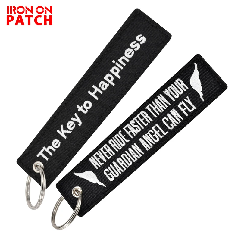 

White/black Belt Fashion Key Tag Keychain for Motorcycles The Key to Happiness Key Fobs Key Ring bias tape webbing Key Chain