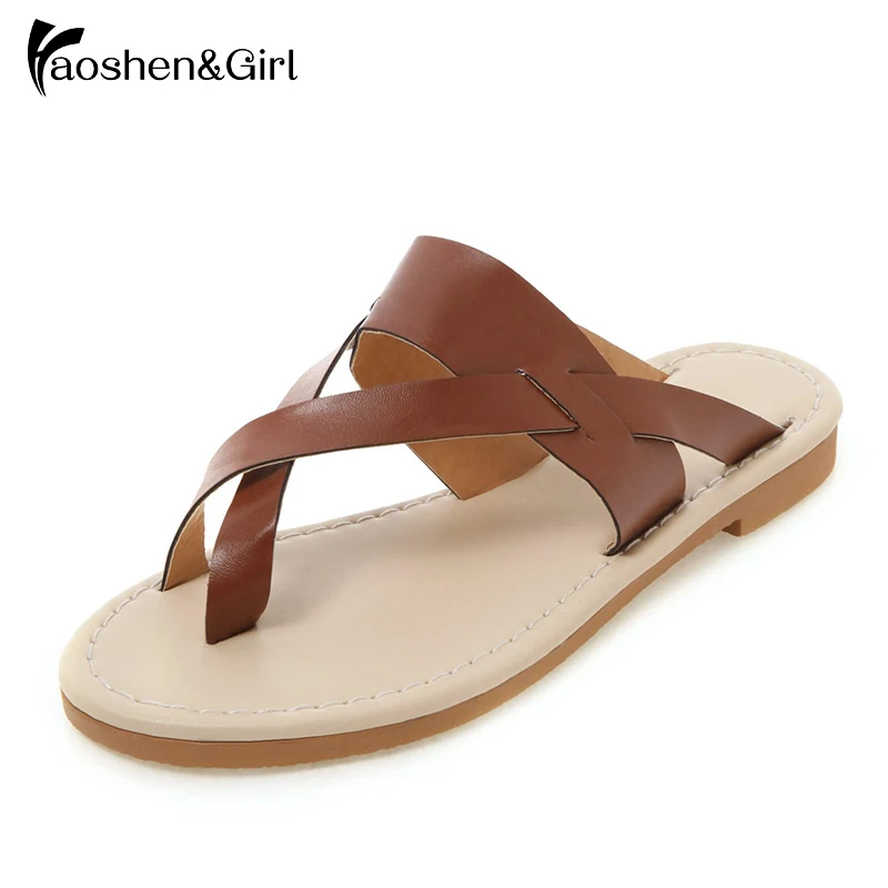 

Haoshen&Girl Women Summer Flats Slippers Gladiator Rome Leisure Quality Slippers Fashion Lady Slides Woman Shoes Big Size 34-50