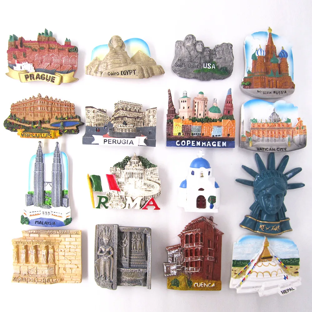 

6Pcs Per Lot Hand Painted Fridge Magnet Set Souvenirs Italy Greece Egypt Resin Refrigerator Magnetic Sticker Home Decoration