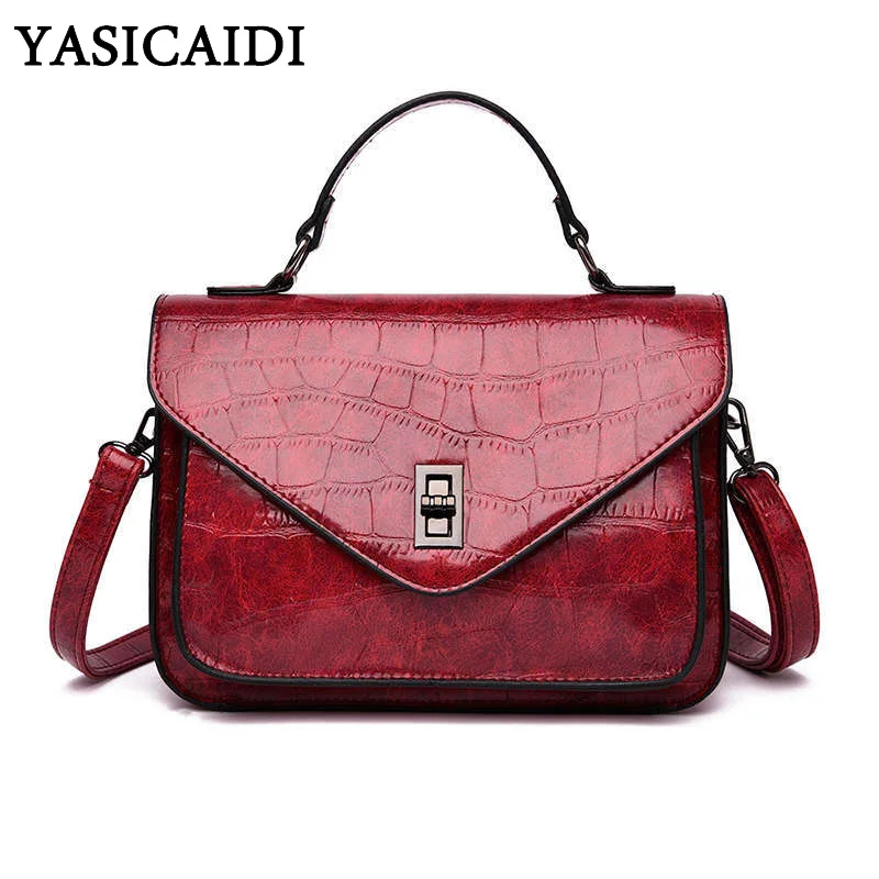 

YASICAIDI Luxury Oil Wax Leather Women Shoulder Bag Large Capacity Portable Casual Tote PU Satchels Crossbody Bag sac main femme