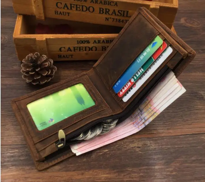 

wallet man genuine leather crazy horse leather men wallet with coin pocket men short design purse male leather purse men wallet