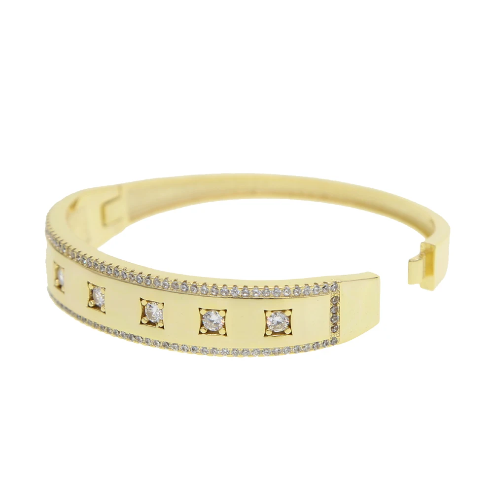 

New Wide band Gold color open bangle bracelet for women customize engrave cz cubic zirconia Punk european fashion jewelry
