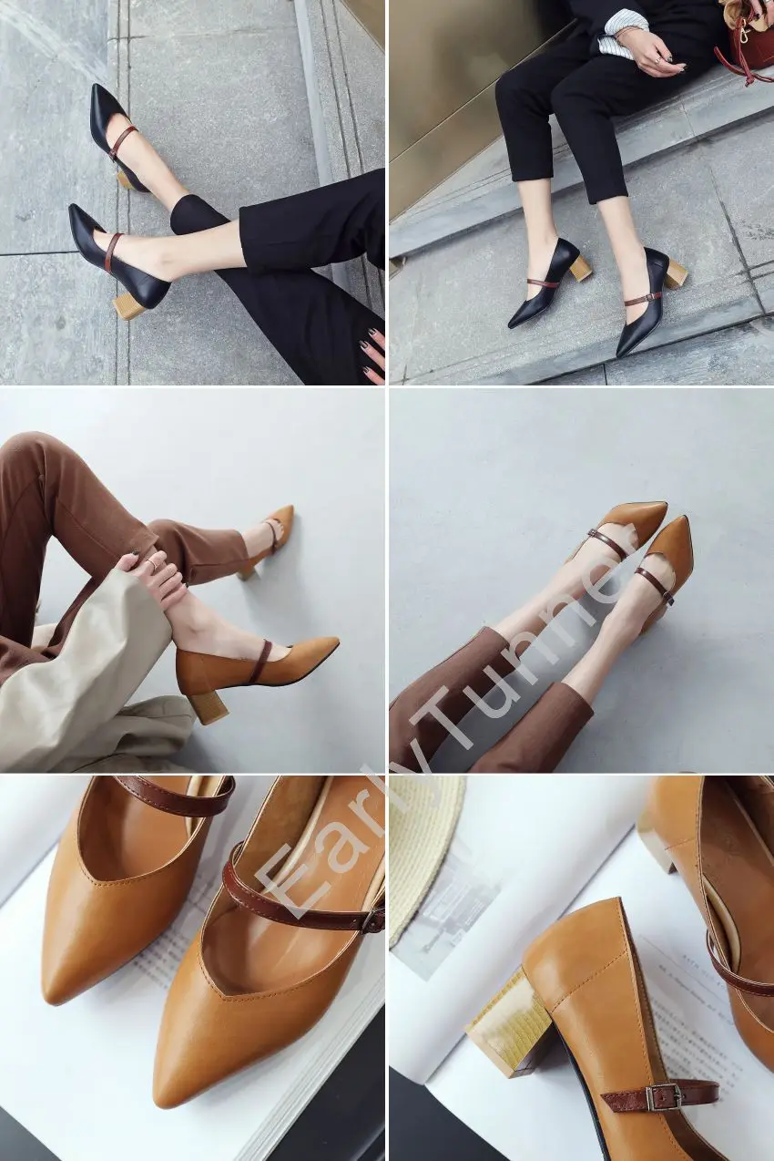 Новые удобные женские туфли-лодочки коричневого и абрикосового цвета, модные туфли на среднем каблуке, женские школьные туфли, большие и маленькие размеры 11, 32, 43, 46, EB98
