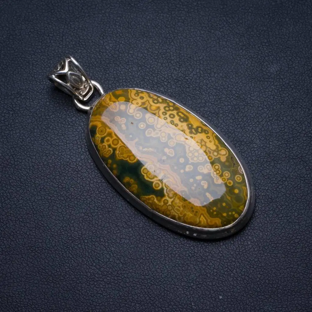 

Natural Ocean Jasper Handmade Mexican 925 Sterling Silver Pendant 2 1/4" U0416