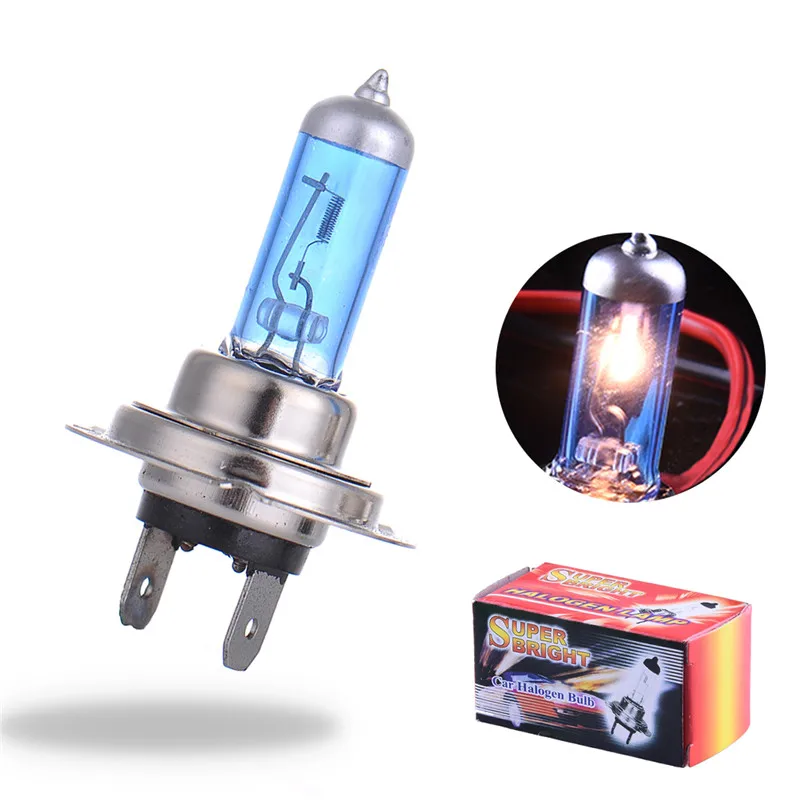 2PCS DC 12V Car Halogen Bulb Super White H1 H4 H7 9007 100W/55W Quartz Glass Blue Car Headlight