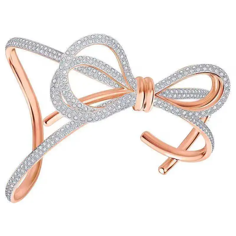 

Romantic rose gold zircon bowknot bangle for women rhinestone setting
