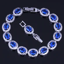 Precious Oval Blue Cubic Zirconia 925 Sterling Silver Link Chain Bracelet 18cm 20cm For Women V0224 Precious Oval Blue Cubic Zirconia 925 Sterling Silver Link Chain Bracelet 18cm 20cm For Women V0224