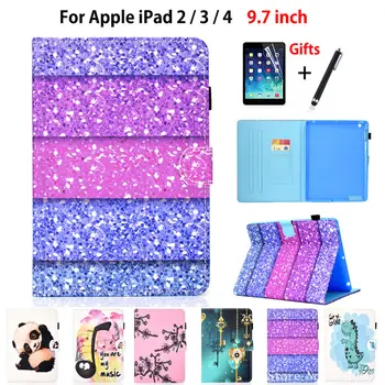 

Cute Cartoon Case For Apple iPad 2 3 4 9.7" Cover Funda For iPad 2 iPad 3 iPad 4 Silicone PU Leather Stand Shell +Stylus+film