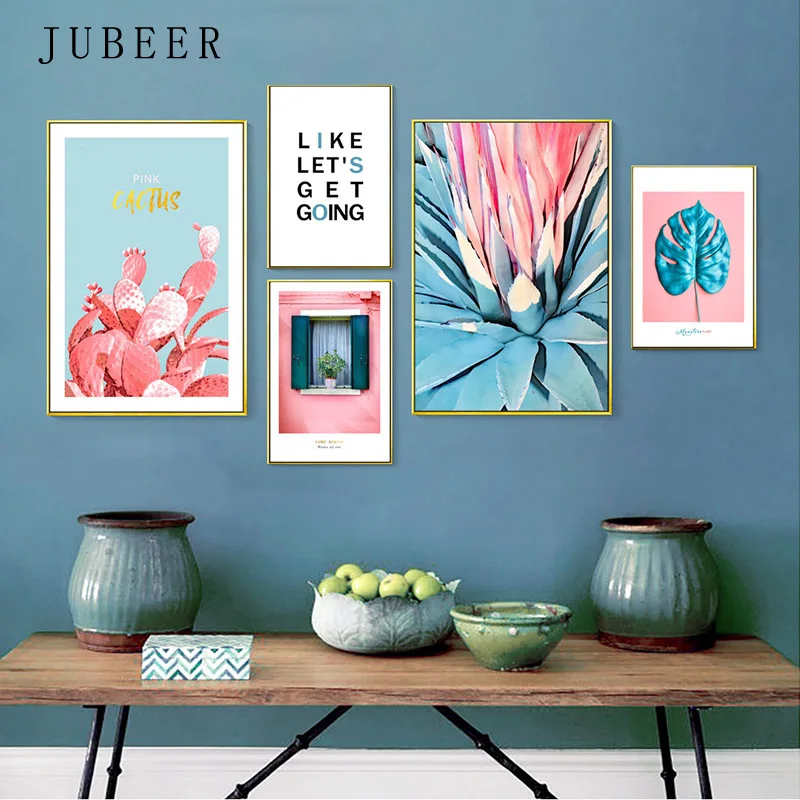 

Pink Cactus Posters and Prints Wall Art Leaf Modern Wall Paintings Picture Painting On Canvas Nordic Decoration Home Decor