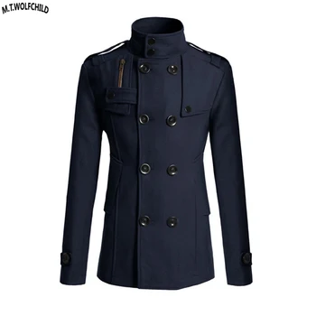 

High quality 2018 Winter mens long sleeve stand-collar woolen trench coats casual mens thick outerwear fashion men's clothing