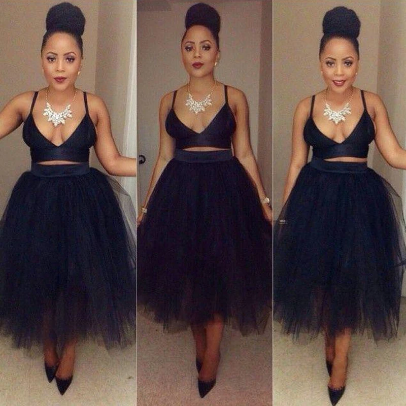 

Black Tulle Skirts A-Line Mid Calf Length Skirts Zipper Solid Skirt Plus Size Custom Made Evening Party Skirts Without Top