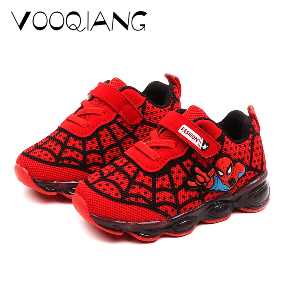 

VOOQIANG Glowing LED Kids Sneakers Boy girl Shoes With Light Fashion Luminous Lighted Colorful Lights Children Shoes Spider Web