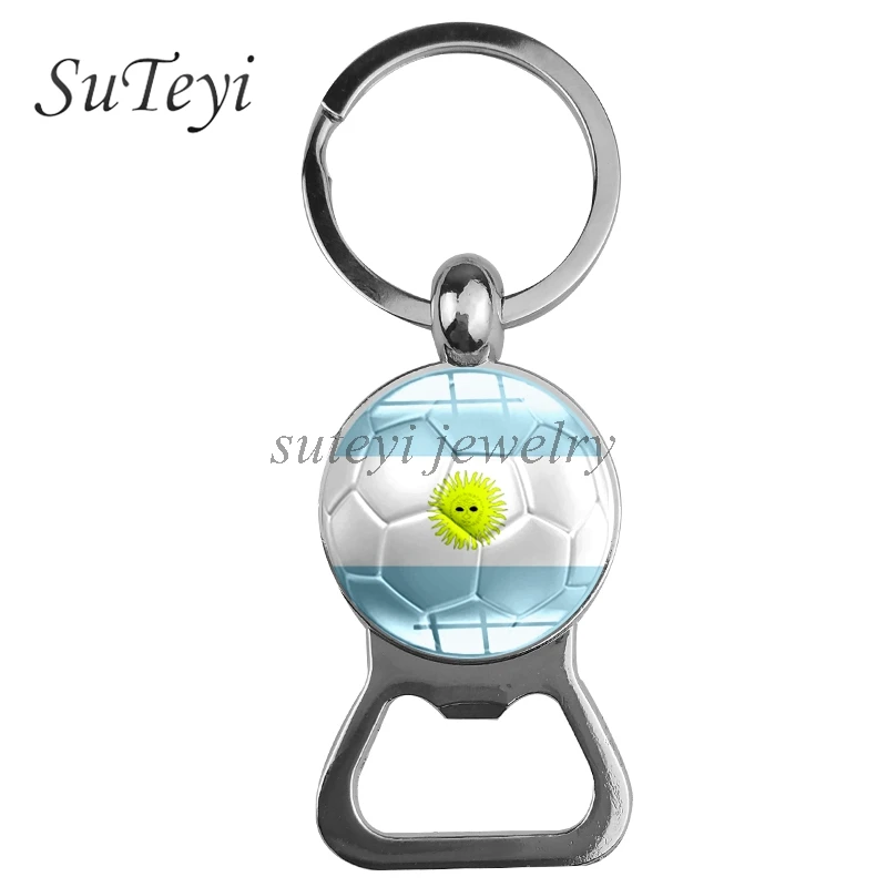 

SUTEYI Crystal Pendant Football Fans Keychain Argentina Denmark Flag Key Chain Iceland Belgium Badge Mens Key Ring Jewelry Gift
