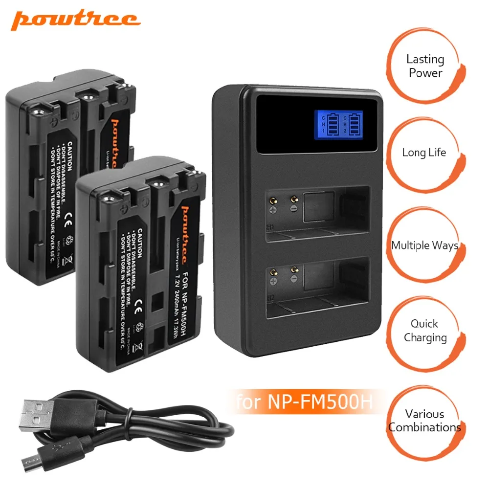 2x 7.2V 2400mAh NP-FM500H NP FM500H Replacement Battery+Charger for Sony A200 A200K A200W A300 A350 A450 Camera Battery L10