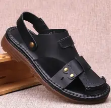 2018 homens sandálias de couro chinelos de verão sapatos respirável arranhões fivela chinelos de praia sapatos tendão inferior