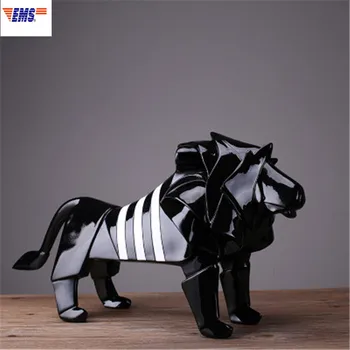 

Modern Simple Stripe Lion Resin Statue Creative Abstraction Geometry Simulation Animal Decoration Living Room Ornaments X1983