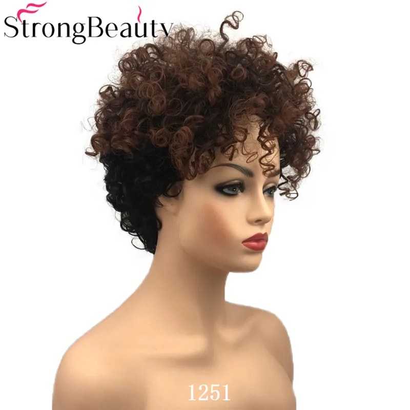 StrongBeauty женский синтетический короткий парик без косточек коричневые волосы кудрявые парики