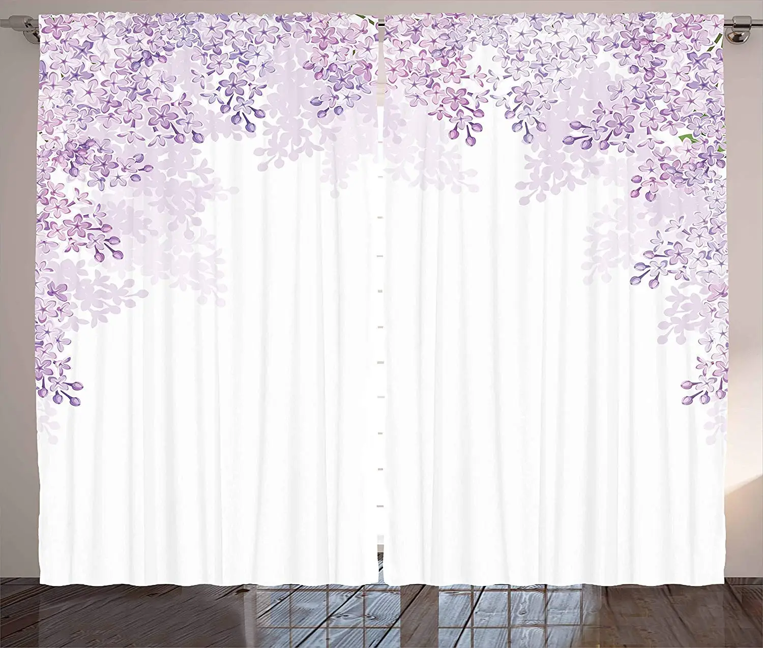 Цветочные шторы, обрамляющие сиреневые цветы в цвету, Vernal сезон, успокаивающие цветные оттенки, занавески на окна для гостиной, спальни