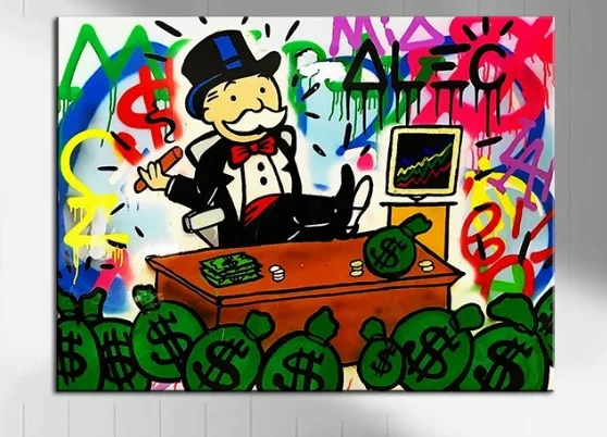 Поп-художник живопись Richie Rich граффити деньги народного искусства плакатов ручная роспись T-338