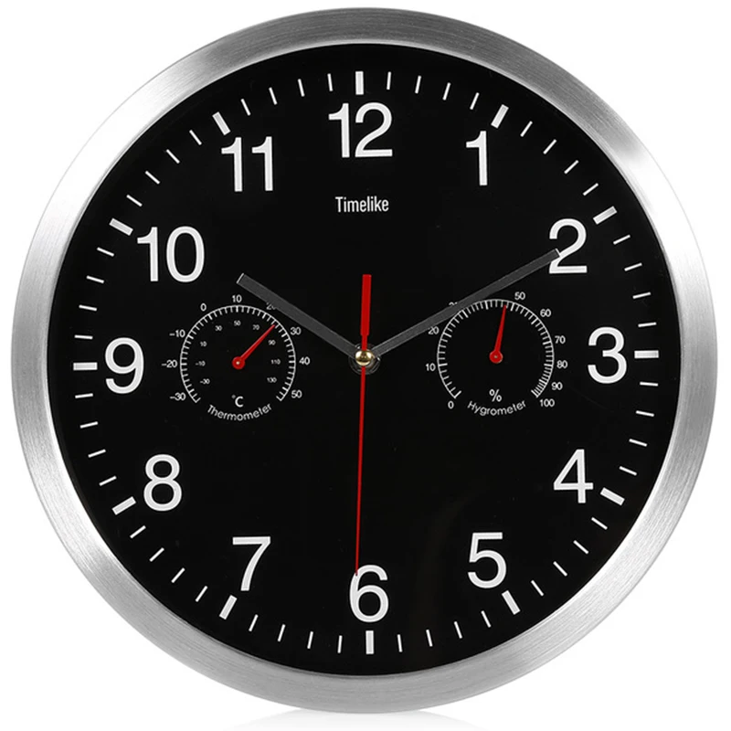 

Timelike Silent Quartz Metal Wall Clock Thermometer Hygrometer Quiet Sweep Movement No-Ticking Home Art Decor New Design T6261
