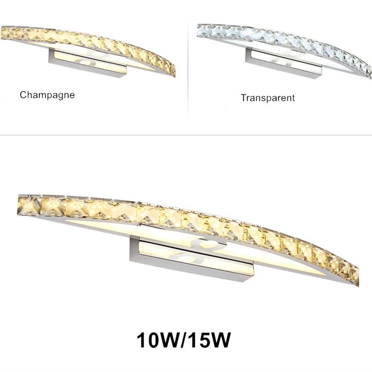 10 Вт 15 Вт Водонепроницаемый светодиодный Ванная комната косметическое зеркало с украшением в виде кристаллов настенный светильник зеркало светильник из нержавеющей стали бра в помещении с украшением в виде кристаллов зеркальный настенный светильник 44/54 см