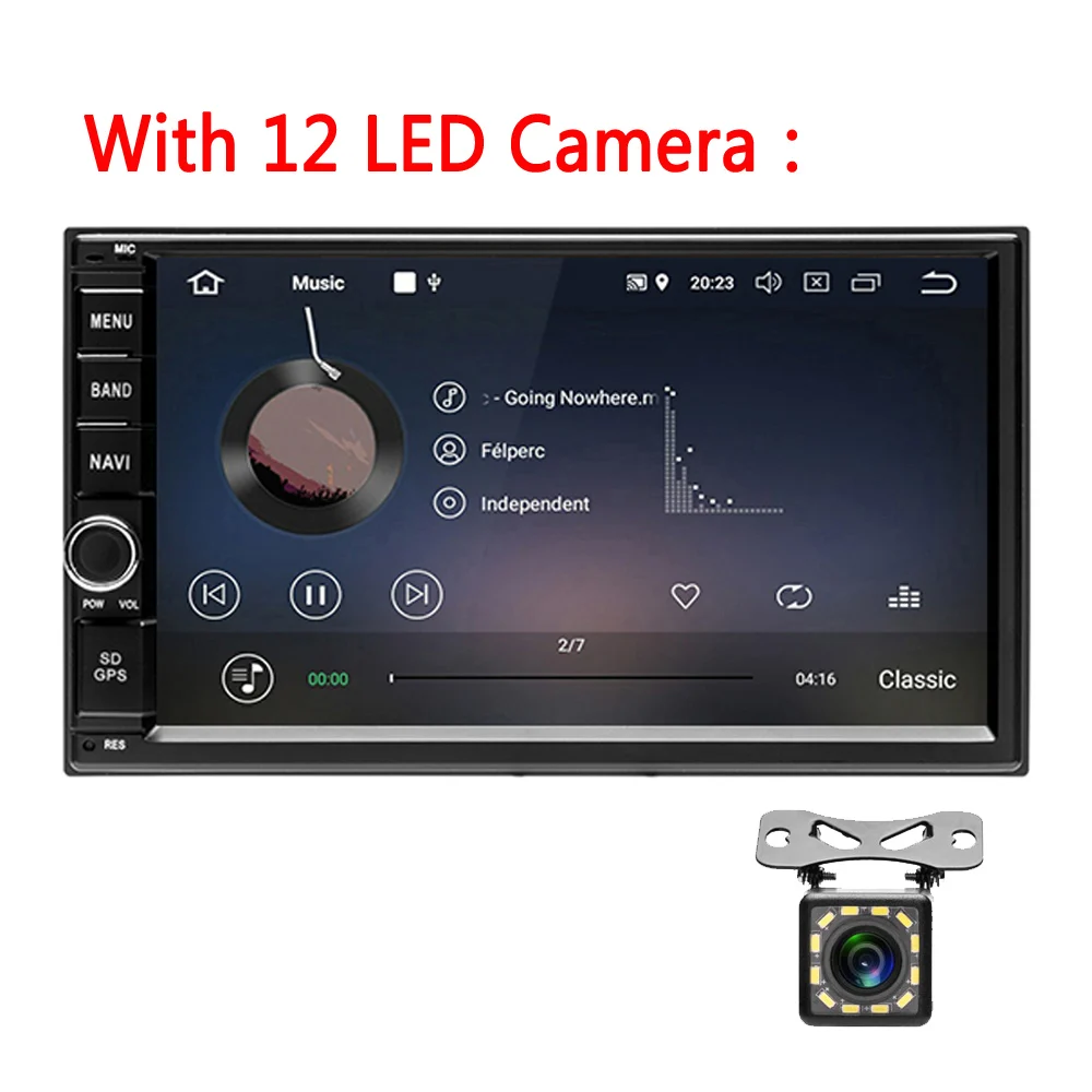 Podofo Android 8,0 2 Din автомобильное радио " Восьмиядерный 4G+ 32G 2Din Аудио Стерео gps навигация автомобильный мультимедийный FM RDS wifi OBD Авторадио - Цвет: With 12 LED camera