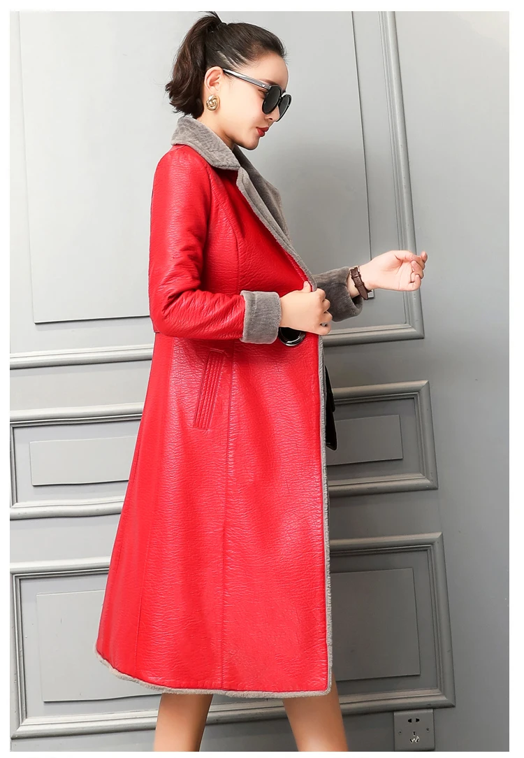 Женское зимнее пальто из натуральной кожи с отложным воротником, длинная верхняя одежда, пальто из натуральной овчины, Кашемировое Женское пальто, M-4XL, G761