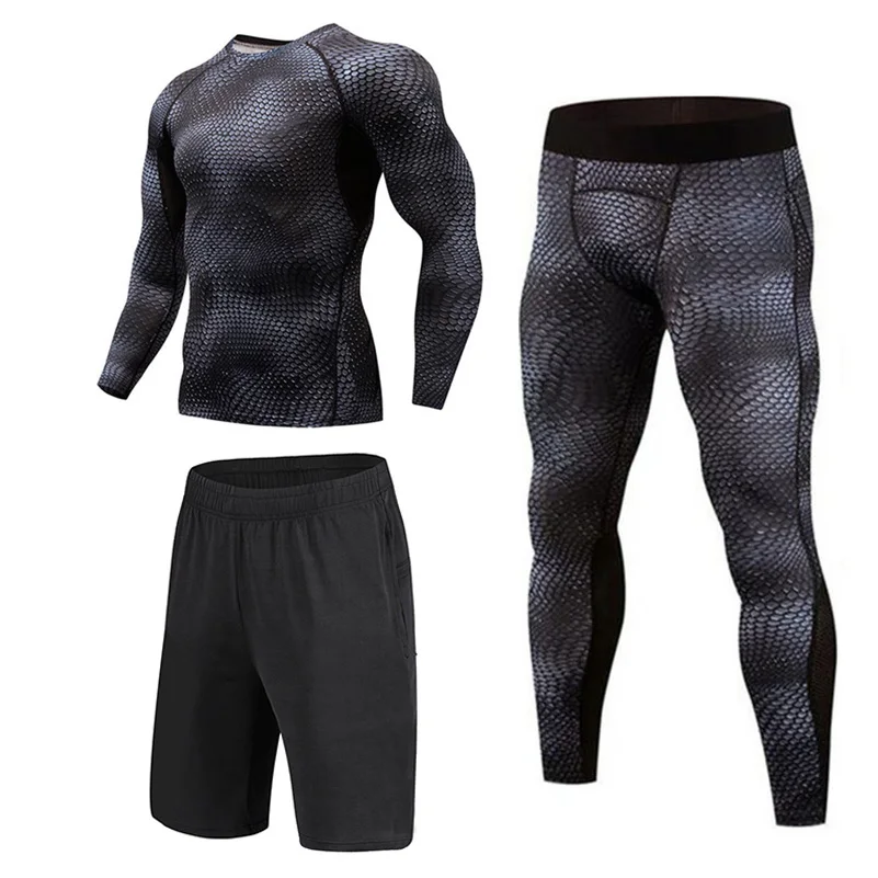 Новые Компрессионные Мужские спортивные костюмы быстросохнущие комплекты одежды спортивный костюм для бега тренировки Спорт Фитнес спортивные костюмы для бега 3 шт./компл - Цвет: Photo Color