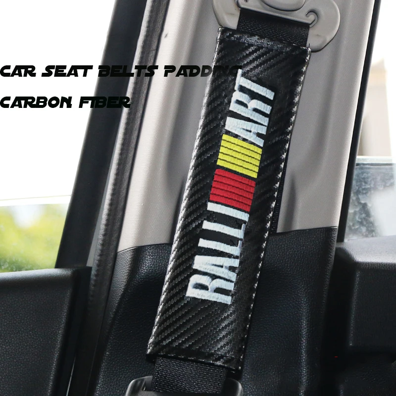 

car seat belts Carbon Fiber Safety Seat Belt Shoulders Pad Truck Cover ralliart logo For Mitsubishi Ralli Art 10 Asx Galant EVO