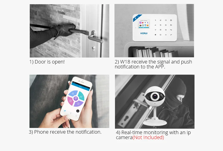 KERUI W18 TFT Экран WI-FI GSM охранных система сигнализации pir детектор движения приложение Управление детектор открытия двери и окна сигнализации