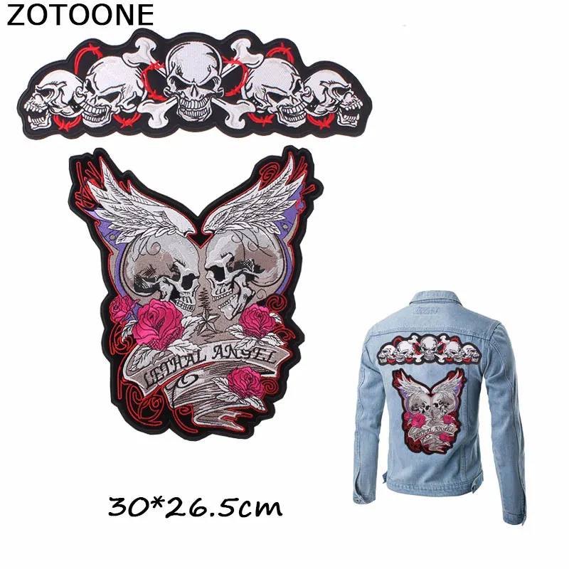 

ZOTOONE Romantic Lethal Angel Rose Skull Patches Angel Wings Iron on Embroidery on Clothes Morale Custom Patch DIY Applique E