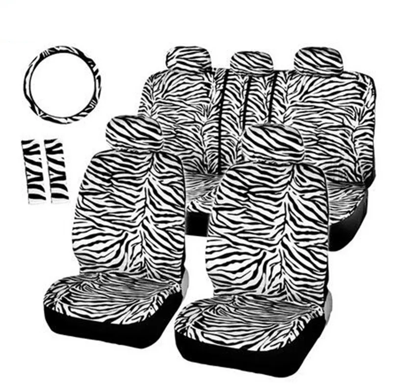 

Luxury Short Plush Zebra Design Car Seat Covers Universal Fit Most Car Seats Steering Wheel Cover Shoulder Pad White Seat Cover