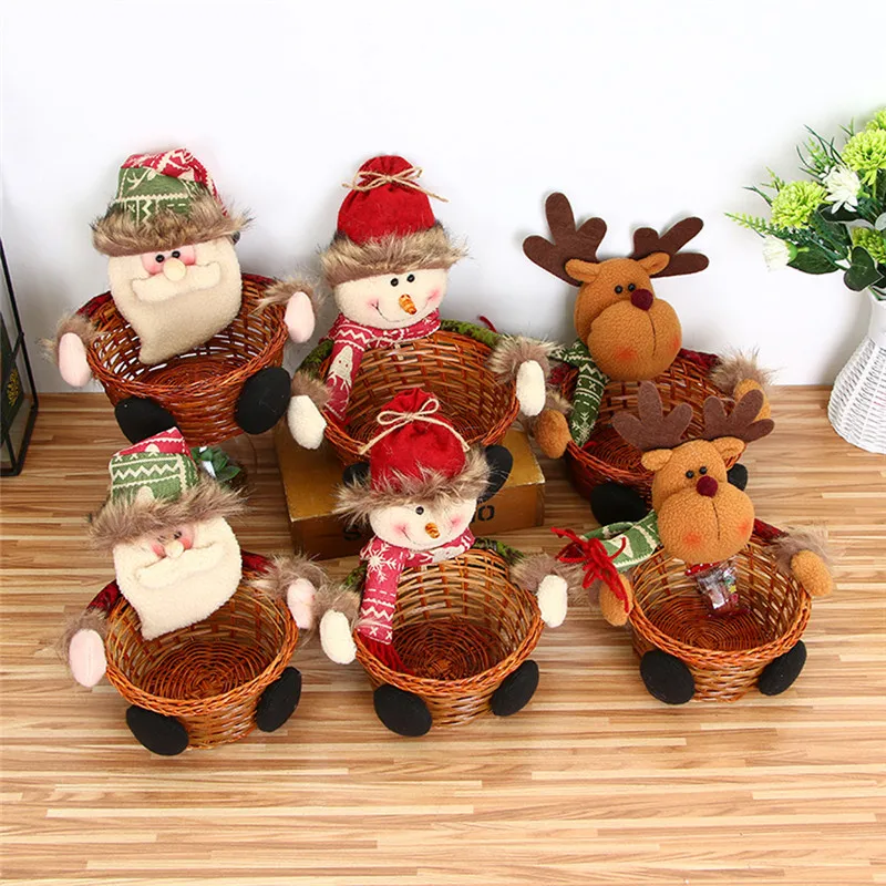 

Christmas Candy Storage Bamboo Xmas Gift Holder Basket Home Desktop Decoration Santa Claus Storage Basket Gift Ornament