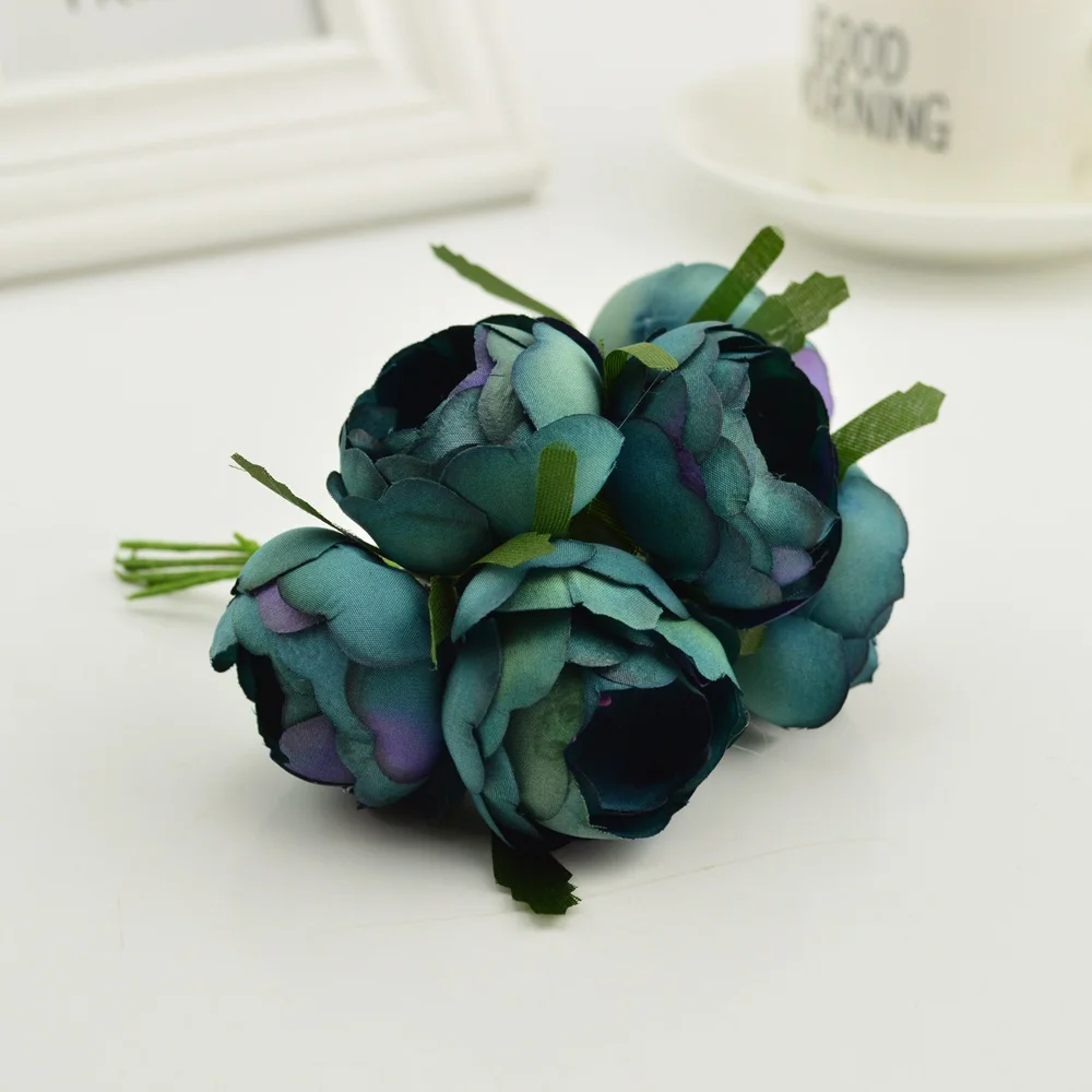 6 шт. Шелковый небольшой чайный бутон розы искусственный цветок букет тычинки для дома Свадебное Украшение diy ВЕНОК одежда шляпы аксессуары