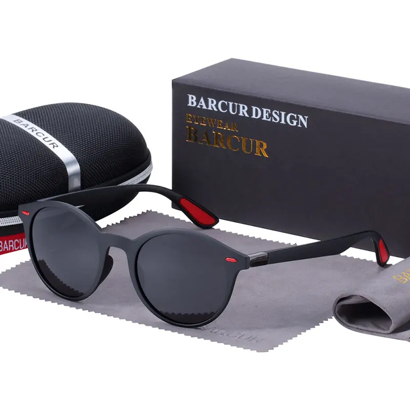 BARCUR трендовые TR90 поляризованных солнцезащитных очков Для женщин квадратные очки Для мужчин солнцезащитные очки Винтаж унисекс Мужской UV400 Oculos de sol masculino - Цвет линз: Matte Black