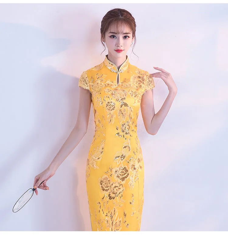 Китайская традиционная вышивка платье с блестками Китай свадебное Qipao длинное вечернее платье Чонсам Qi Pao восточные платья Chinoise