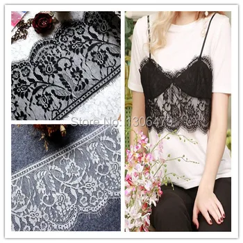 

12m/lot Good Quality White and Black Eyelashes Lace Fabrics, Wide 16CM Handmade Clothing Accessories Diy Flower Lace Trim RS386