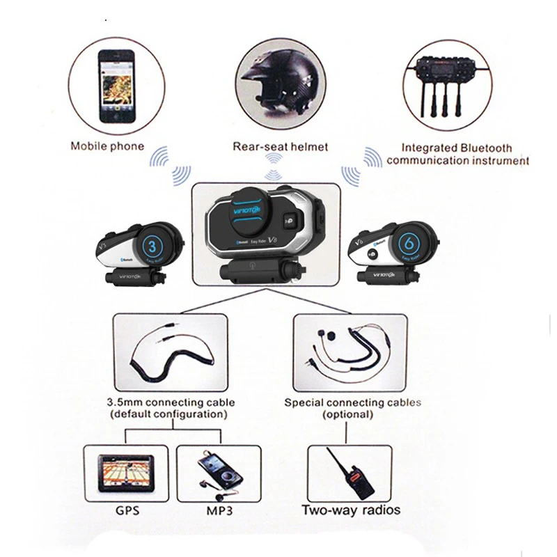 Billige Englisch Version Easy Rider Vimoto V8 Helm Bluetooth Headset Motorrad Stereo Kopfhörer Für Handy und GPS Radio
