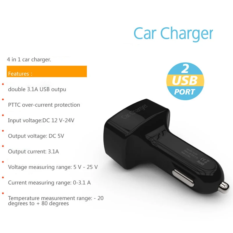 

4 In 1 Dual USB Car Charger Digital Monitor LCD Display Charger Wireless Car Voltage Tester Volt Current Temperature Meter