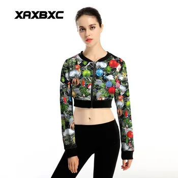 

New Spring 003 Sexy Girl Christmas decoration Ball Gift Prints Short Suits Zipper Crop Top Women Jacket Fitness Hoodies Coat