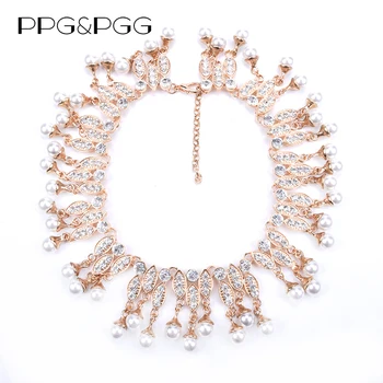 

PPG&PGG New fashion simulated pearl Jewelry collar luxury choker crystal tassel statement necklace