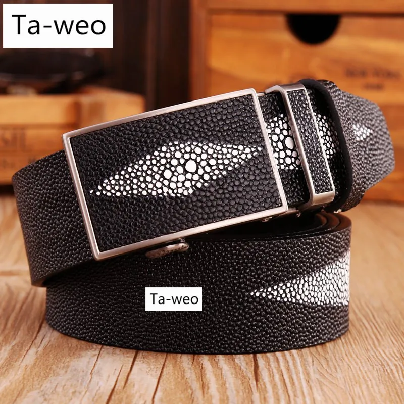 

Fashion Casual Men's High Quality Cowhide Leather Belts Pearl Fish Striped Automatic Buckle Belts Luxury