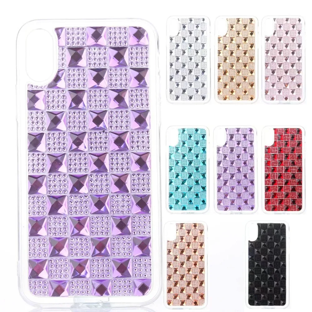 Luxury Bling Phone Cases Crystal Diamond 3D Back Pattern Soft TPU + IMD Cellphone Shell Case Cover for iPhone X |