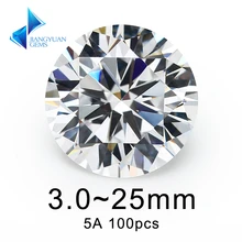100 pces 3 25 25mm 5a branco solto zircônia cúbica 6mm grânulo pedras corte redondo zircão