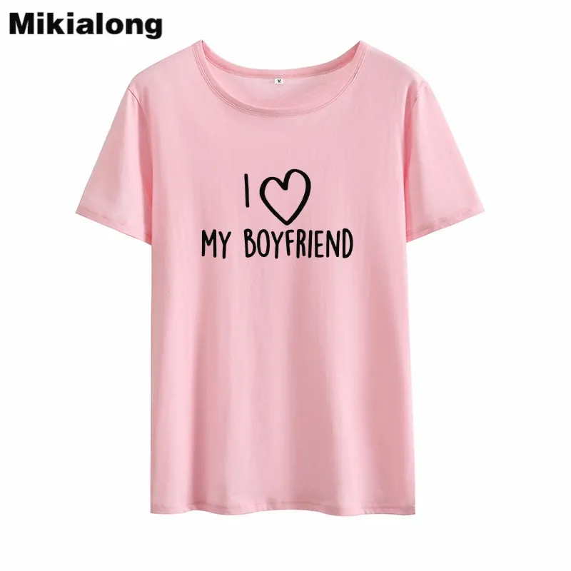 Футболка Mikialong с надписью I LOVE MY бойфренд для женщин милые летние женские топы